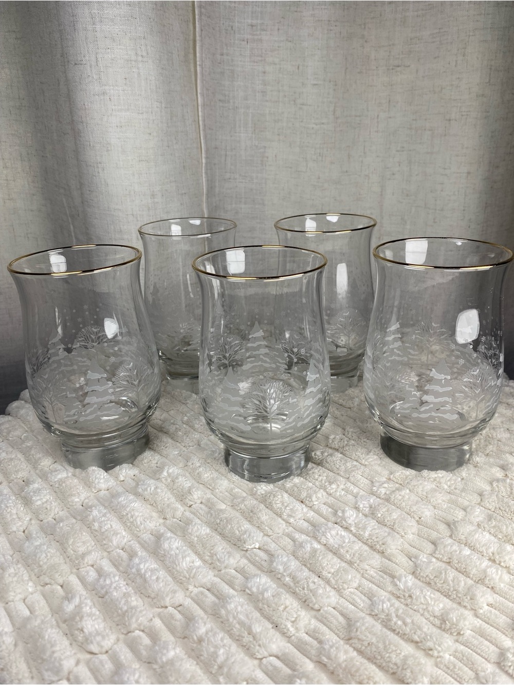 VTG 1980s Libbey Arby's Winter Wonderland Glasses - Gold Rim - Set of 5